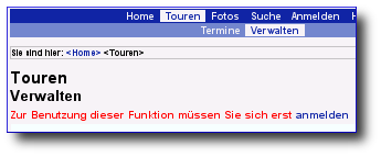 Touren-Verwaltung - Hinweis: erst anmelden Touren-Verwaltung - Hinweis: erst anmelden