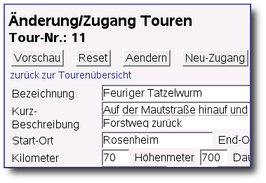 Touren - Zugang - Aendern - Loeschen Touren - Zugang - Aendern - Loeschen